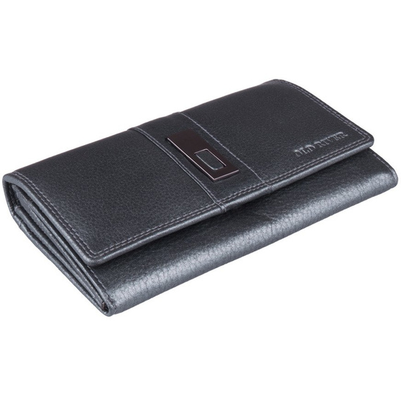 Portfel damski metaliczny grafit poziomy skóra naturalna NEW BAGS MK-57