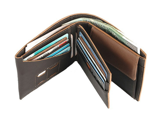 Portfel skórzany męski poziomy średni VIP Collection ciemny brąz