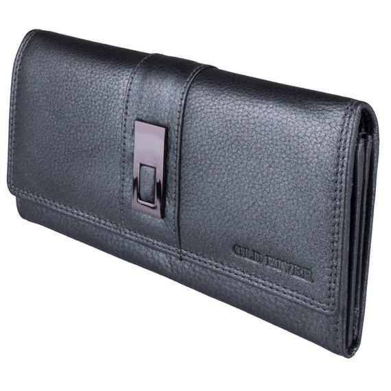 Portfel damski metaliczny grafit poziomy skóra naturalna NEW BAGS MK-57