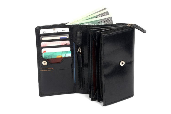 Portfel skórzany damski poziomy średni VIP Collection czarny