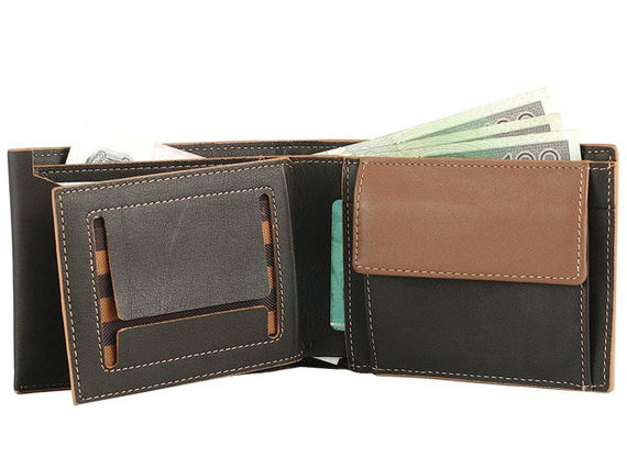 Portfel skórzany męski poziomy średni VIP Collection ciemny brąz