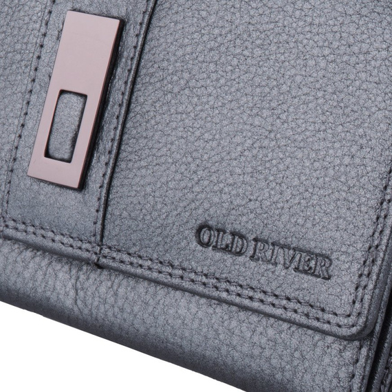 Portfel damski metaliczny grafit poziomy skóra naturalna NEW BAGS MK-57