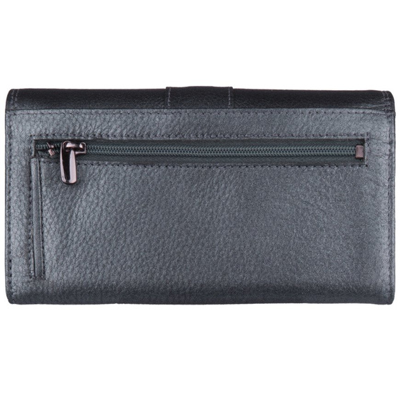 Portfel damski metaliczny grafit poziomy skóra naturalna NEW BAGS MK-57