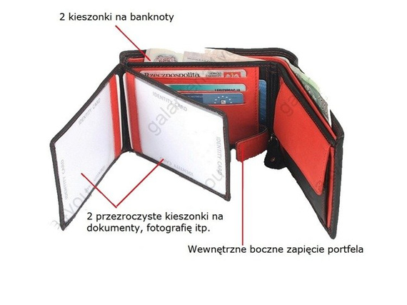 Klasyczny skórzany portfel męski funkcjonalny  czarny poziomy