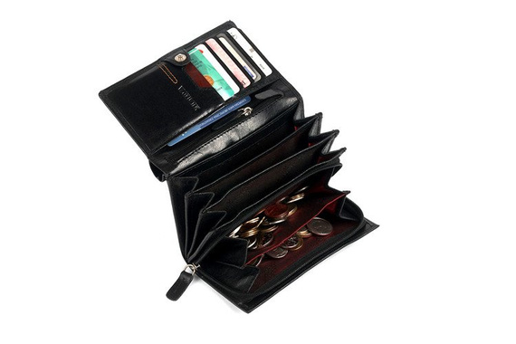 Portfel skórzany damski poziomy średni VIP Collection czarny