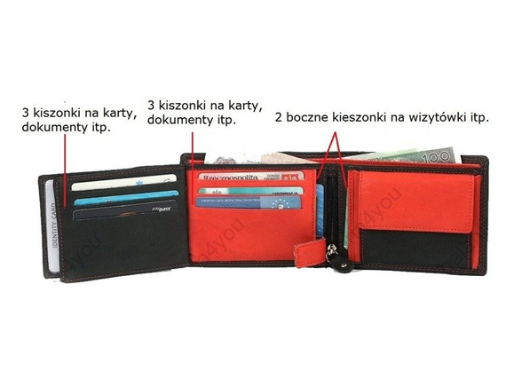 Klasyczny skórzany portfel męski funkcjonalny  czarny poziomy
