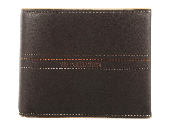 Portfel skórzany męski poziomy średni VIP Collection ciemny brąz