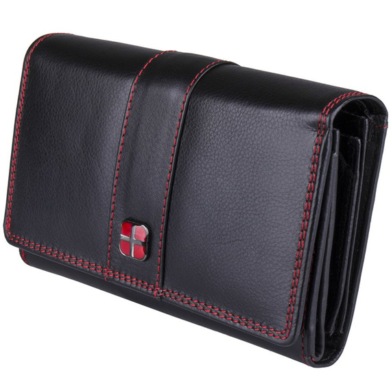 Portfel damski czarny poziomy RFID stop ze skóry naturalnej NEW BAGS LBC-105