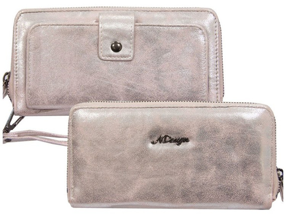 Portfel damski z kieszenią na telefon New Design szaro-różowy 98329-946