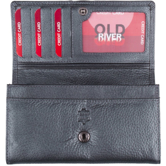 Portfel damski metaliczny grafit poziomy skóra naturalna NEW BAGS MK-57