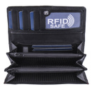 Portfel damski czarny poziomy RFID stop ze skóry naturalnej NEW BAGS LBC-104